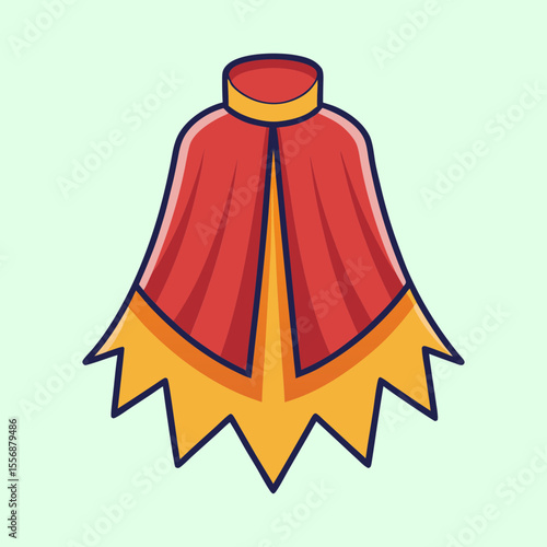 Stylized Red and Yellow Cape with a Jagged Hem and Dark Outline