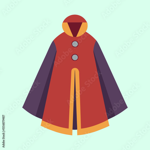 Simple Stylized Cloak with Hood and Buttons in Flat Vector Graphics
