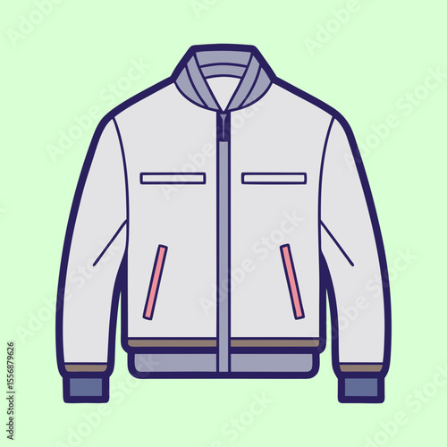 Minimalist illustration of a modern varsity jacket with pockets and ribbing