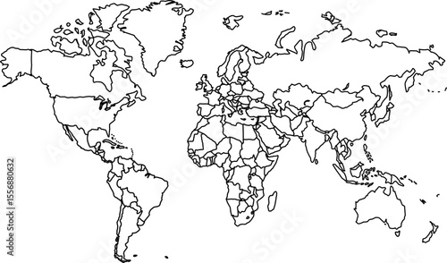 World map outline, blank map of the world without labels or borders