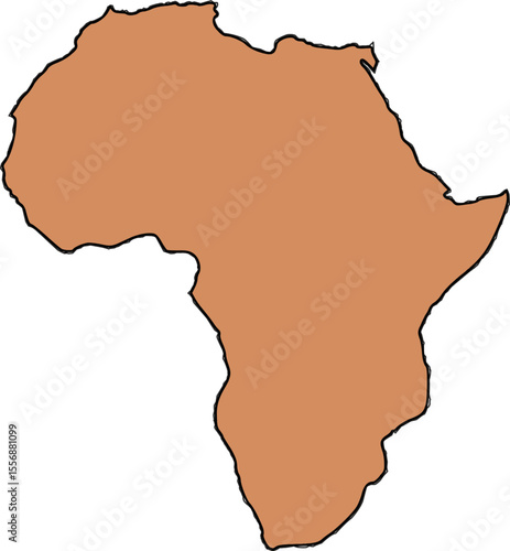 Blank map of Africa in brown, African continent without country boundaries or labels