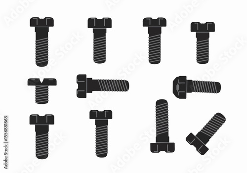 Collection of various bolts and screws illustrations on a white background.