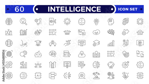 Intelligence Outline icon set. Containing Creative idea, brainstorming, solution, thinking, innovation and more.