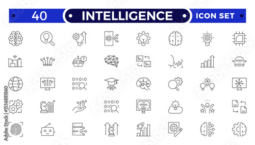 Intelligence Outline icon set. Containing Creative idea, brainstorming, solution, thinking, innovation and more.