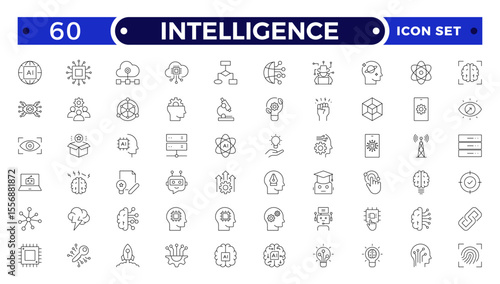 Intelligence Outline icon set. Containing Creative idea, brainstorming, solution, thinking, innovation and more.