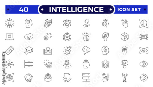 Intelligence Outline icon set. Containing Creative idea, brainstorming, solution, thinking, innovation and more.