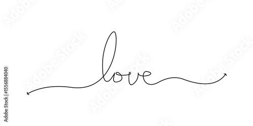 Continuous line drawing of the word 'love' in a stylish, handwritten script. This minimalist and elegant one-line art illustration is perfect for romantic themes, Valentine's Day and weddings.