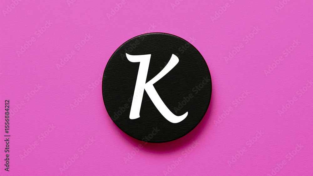 White letter K inside a black round circle on a soft pink background ideal for typography design alphabet education visuals modern learning icons or fresh branding graphics
White letter K inside a black round circle on a soft pink background ideal for typography design alphabet education visuals modern learning icons or fresh branding graphics