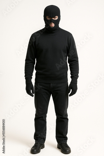 Realistic Full-Body Portrait of a Thief on White Background