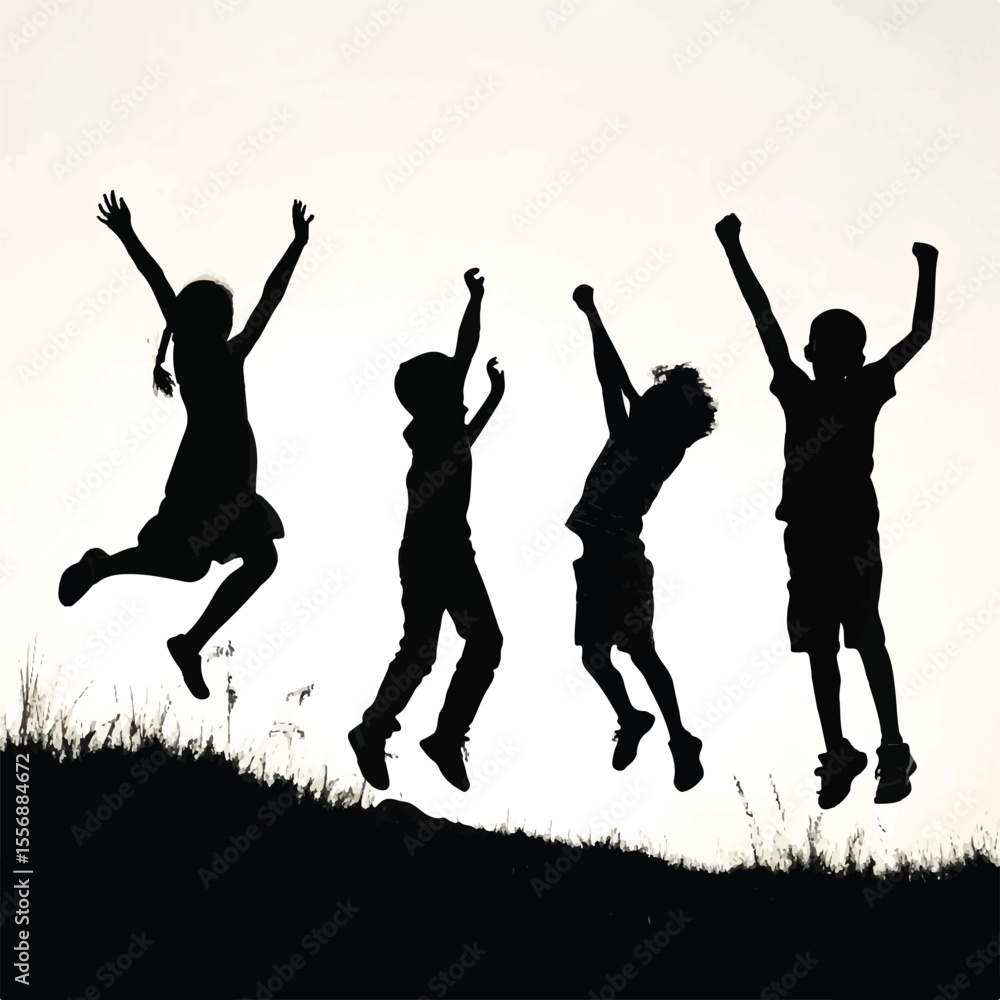 Fototapeta premium Kid happy or jumping vector silhouette