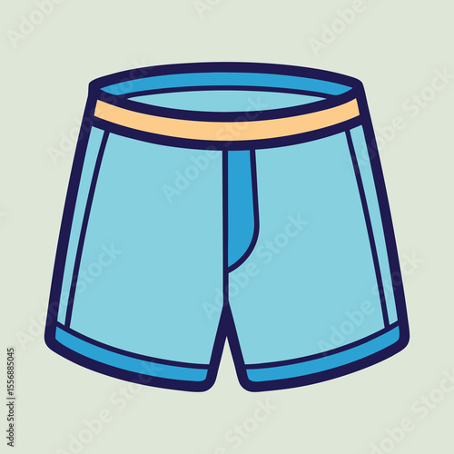 Illustration of blue boxer briefs with elastic waistband and navy outlines