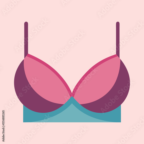Colorful geometric bra with pink cups and teal band on light background