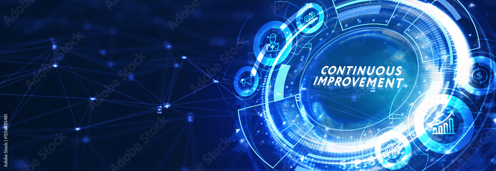 Business, technology, internet and network concept. Virtual screen of the future and sees the inscription: Continuous improvement. 3d illustration Business, technology, internet and network concept. Virtual screen of the future and sees the inscription: Continuous improvement. 3d illustration