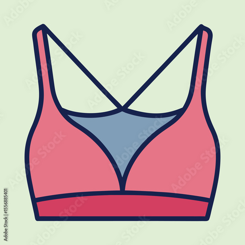 Sporty crossover strap bra in pink and grey with dark trim vector