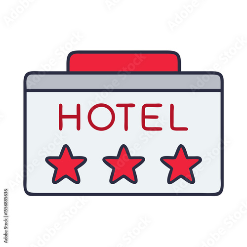 Hotel sign with three stars in flat design  