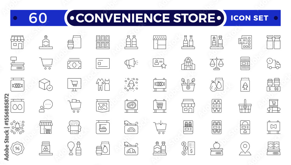 Convenience Store Outline Icon Set. Online payment, discount, buy, shopping cart, delivery, credit card, customer service Convenience Store Outline Icon Set. Online payment, discount, buy, shopping cart, delivery, credit card, customer service