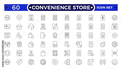 Convenience Store Outline Icon Set. Online payment, discount, buy, shopping cart, delivery, credit card, customer service