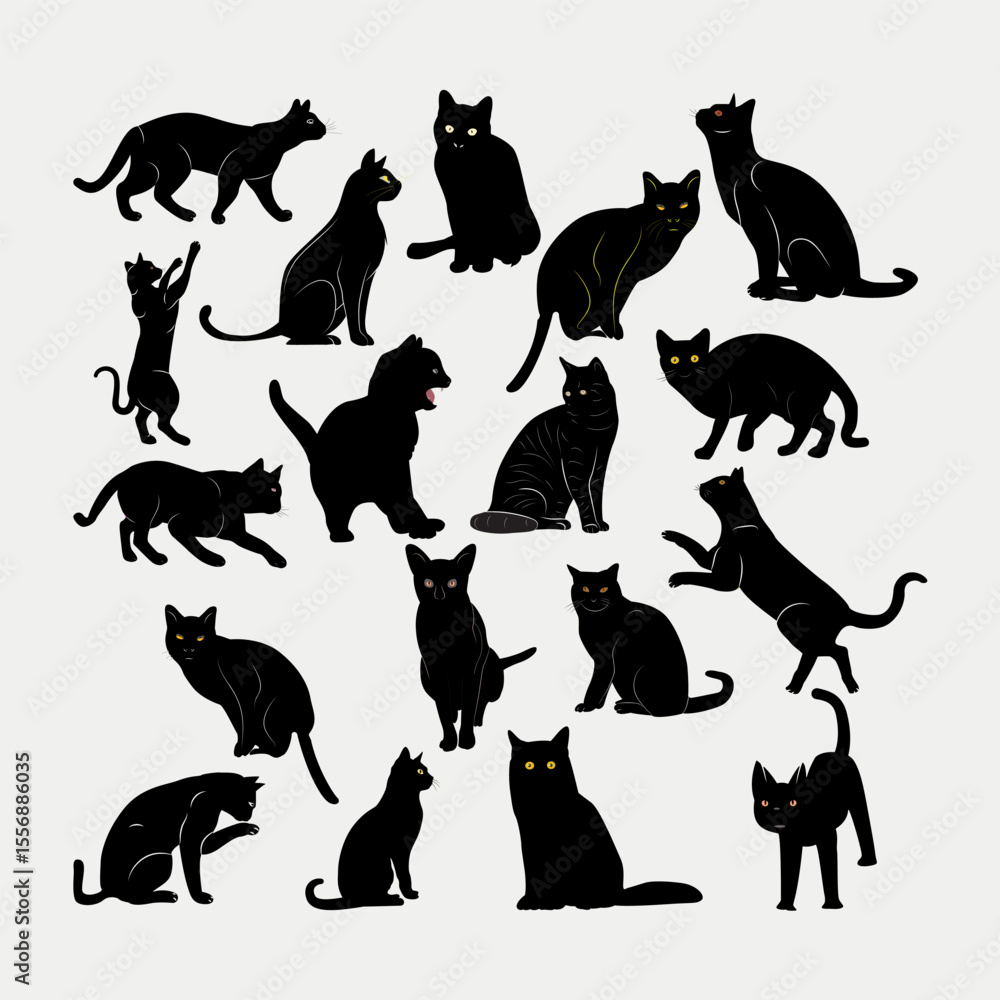 Black Cat Silhouettes in Various Poses – Vector Illustration.eps Black Cat Silhouettes in Various Poses – Vector Illustration.eps