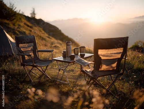 Camping chairs at sunset