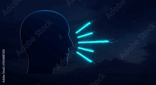 Conceptual illustration of communication emanating from the human head profile