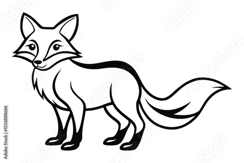 Stylized fox illustration shows a cunning gaze and a bushy tail in black outline