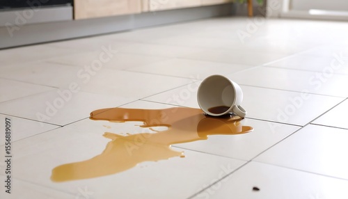 Spilled coffee on kitchen floor (1)