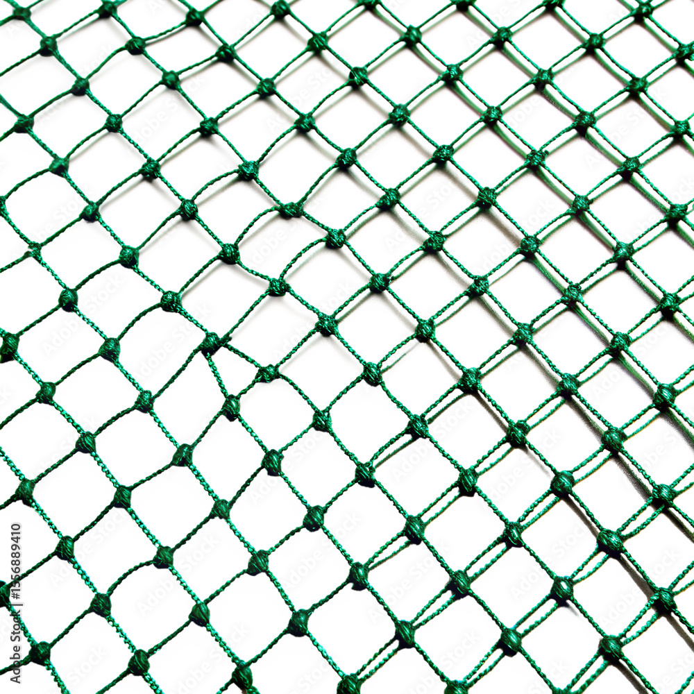 Fototapeta premium Green knotted net pattern isolated on transparent background