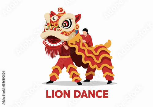 Traditional Chinese Lion Dance Performance Illustration