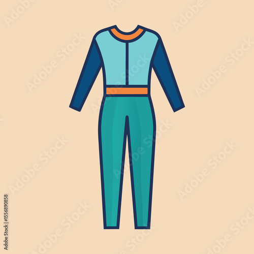Stylized Illustration of a Teal and Blue Jumpsuit with Orange Accents