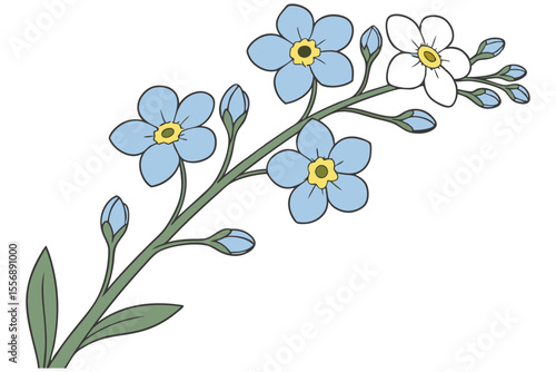 Forget Me Not Flower Simple Blue Petals Clipart
