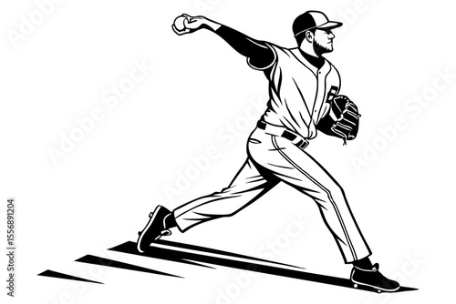 Baseball Pitcher Throwing Ball in Action Pose