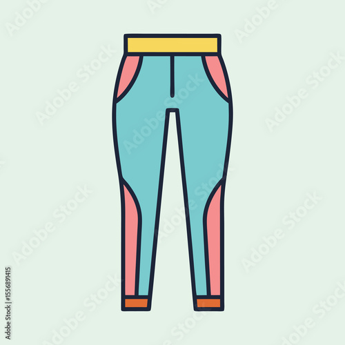 Illustration of tight fitting athletic leggings with color block design aesthetic