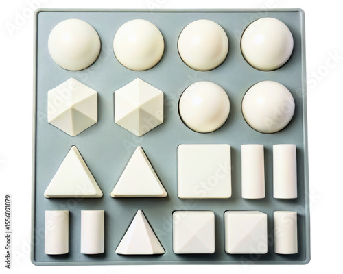 Set of white geometric solids for educational purposes on a transparent background