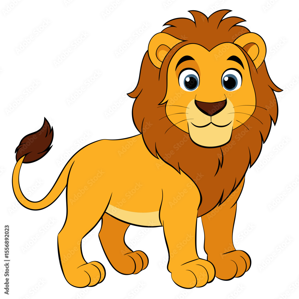 Obraz premium A cartoon lion stands majestically, a regal king of the jungle with a cute appearance and friendly gaze. generative AI