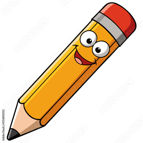 A cheerful pencil character smiles, radiating positivity and artistic creativity in an illustrated representation of an everyday tool. generative AI