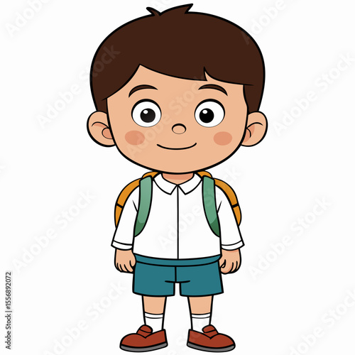 A cheerful young student, ready for the school day with backpack. Simple graphic. generative AI