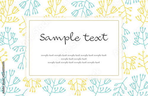 北欧風ボタニカルフレームベクターイラスト グリーン×黄色