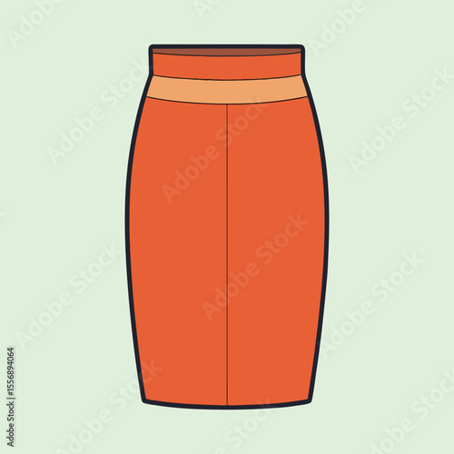 Illustration of an orange pencil skirt with a lighter colored waistband
