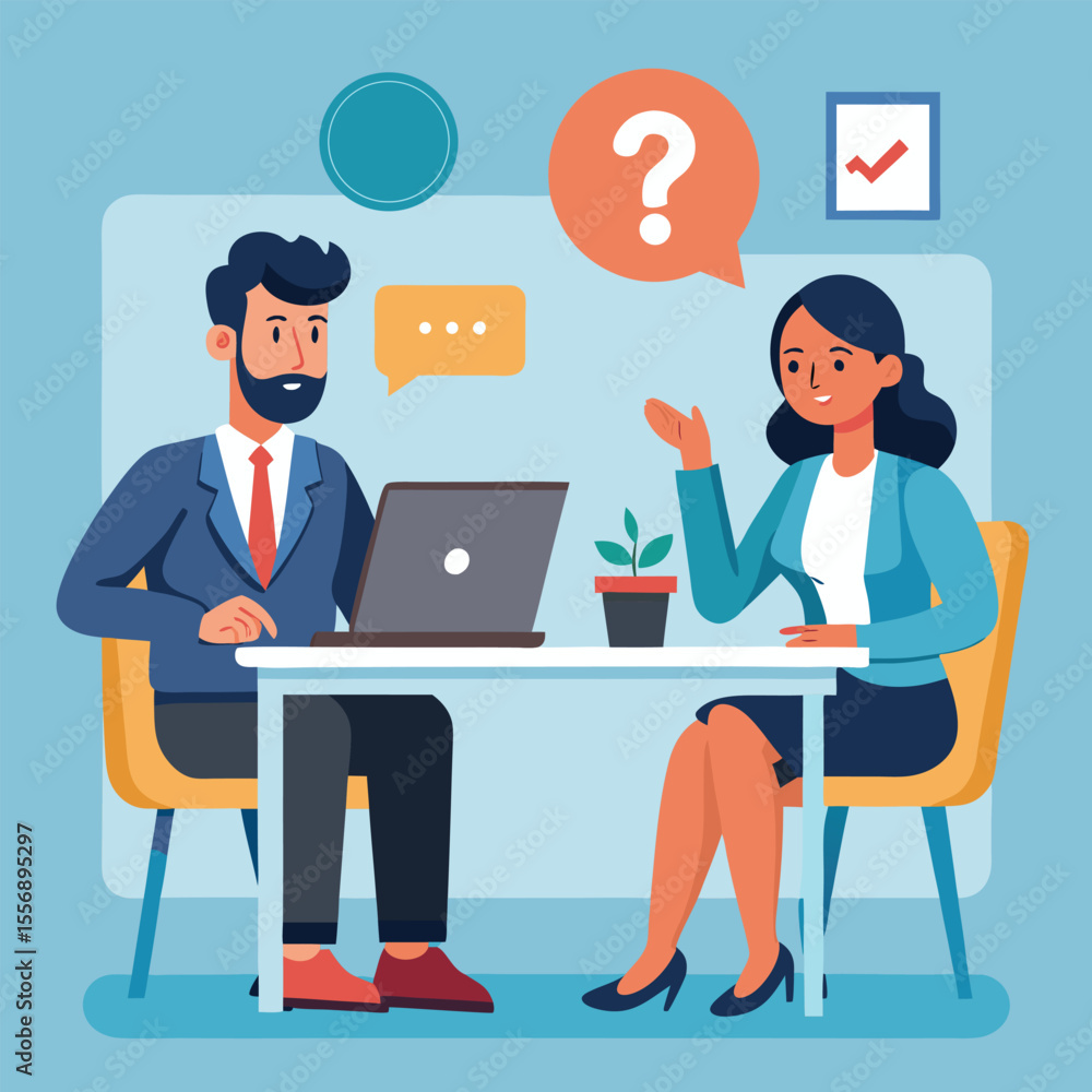 Vector illustration of diverse business people working in an office with laptops, symbolizing teamwork and technological communication Vector illustration of diverse business people working in an office with laptops, symbolizing teamwork and technological communication