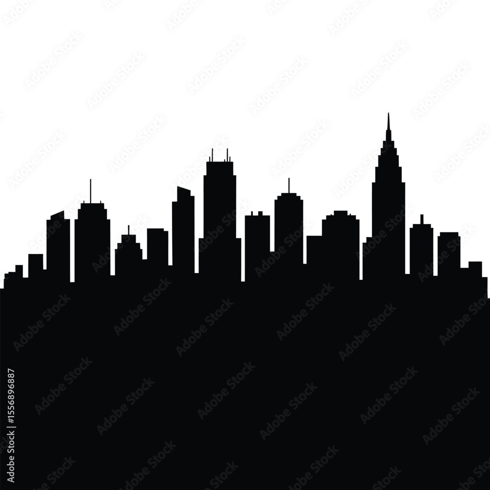 Black Silhouette City Skyline Against White Background Black Silhouette City Skyline Against White Background