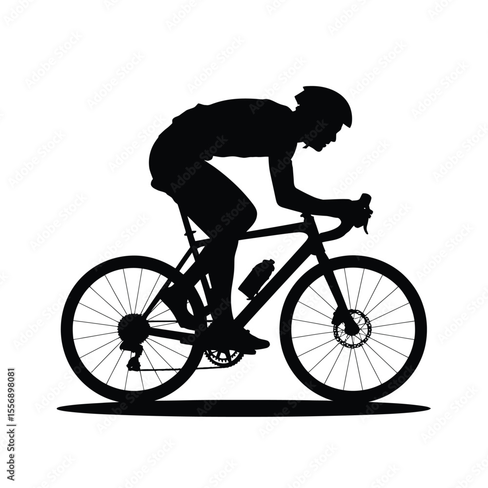 Obraz premium Cyclist Riding Road Bike Silhouette on White Background