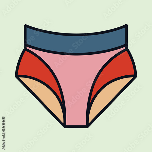 Stylized illustration of women's underwear in pink, red, orange, and blue colors