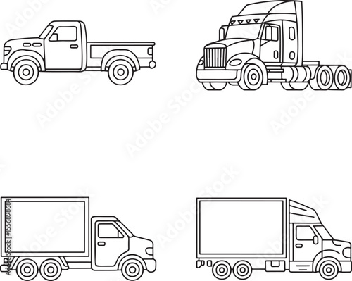 Truck Outline set vector illustration isolated On Transparent Background