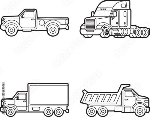 Truck Outline set vector illustration isolated On Transparent Background