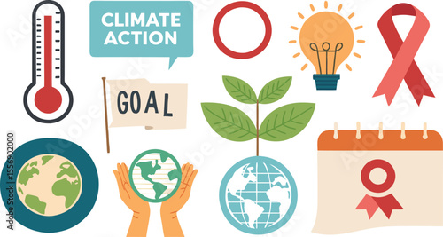 vector set of eco icons Colorful flat Icon Set of Climate Action and Awareness on White Background.