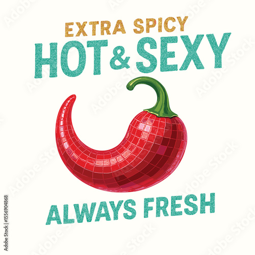 Red Spicy Chili Vintage Grunge Artwork - Pray Vibes Disco Retro Design for T-Shirts, Posters and Stickers - Hot Pepper Summer Girls Graphic with Edgy Texture for Multiple Uses