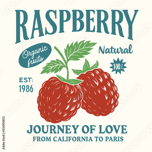 Raspberry Organic Fruit Graphic Tee - 'From California to Paris' Women's Trendy Food Fashion Design - Sweet Natural Vector Art for Girls T-Shirt Prints