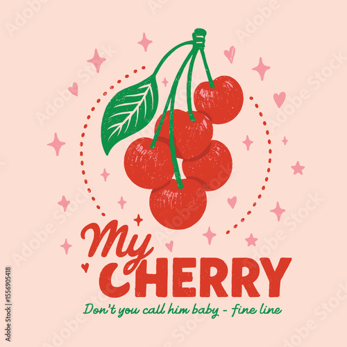 Hand Drawn Cherry Illustration Cute Fruit Graphics For T Shirt Prints Food Fashion Tropical Summer Designs