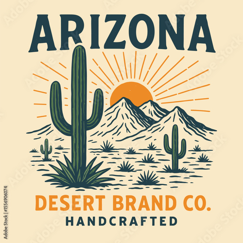 Arizona cactus line vector design, desert vibes artwork, national park t-shirt print with floral elements