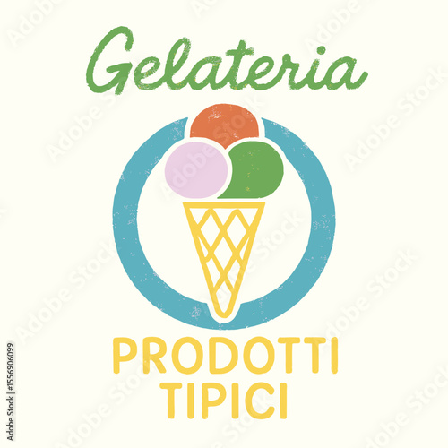 Italian ice cream text print, summer fresh food design, vintage retro fashion graphic, tropical ice cream t-shirt girls front artwork